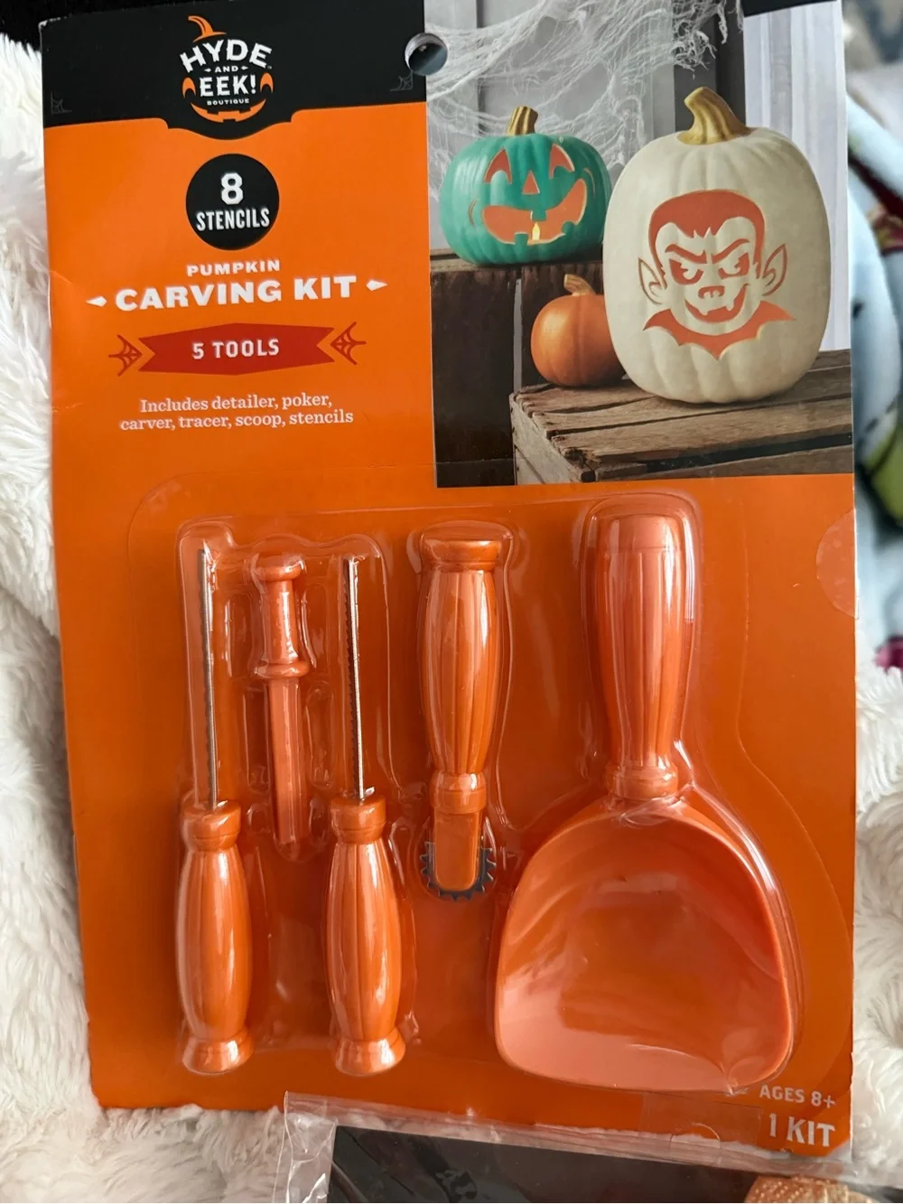 Halloween party pack. 3 BOO bags, carving set, 2packs makeup, 4 pk napkins